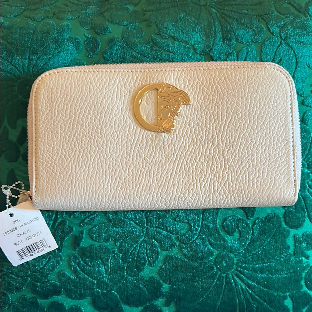 Versace Cream Leather Long Wallet with Gold Medusa NWOT